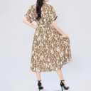 Women's Summer Leopard Print Casual Dress - Shirt Collar V-Neck Short Sleeve Flowy A-Line Dress (XL)