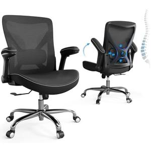 Ergalithic Ergonomic Office Chair-Computer PU Leather X-Shaped Desk Chair-Gaming Chair with Adjustable Flip-up Armrests Lumbar Support Mesh Executive Chair for Long Hours Office (Black)