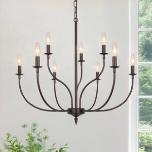 9-Light Farmhouse Chandelier for Dining Room, 2-Tier Oil Rubbed Bronze Chandelier, Rustic Industrial Modern Chandelier for Living Room, Bedroom, Entryway, Kitchen