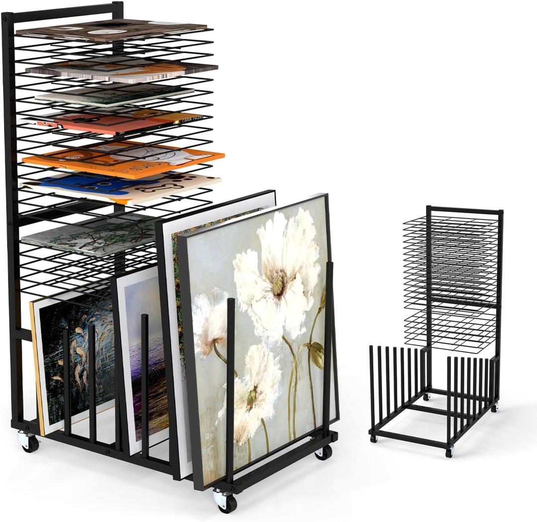 Art Drying Rack with 20 Removable Shelves & 7 Partitions,Metal Art Storage Rack Canvas Storage Painting Storage with Lockable Wheels for Classrooms,Art Studio