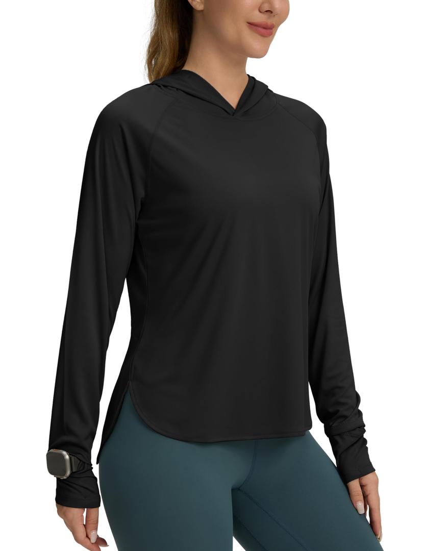 Women's UPF 50+ Sun Shirt with Hoodie SPF Long Sleeve UV Protection Shirts Sun Protection Clothing Hiking Fishing Outdoor Lightweight Black S (Black, S)