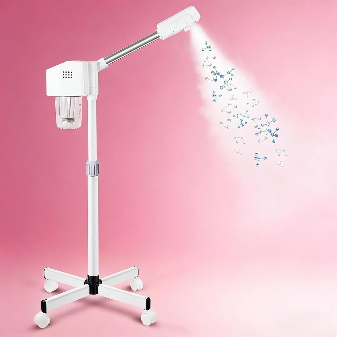 Professional Facial Steamer, Hot Mist Spray, Vaporizador Facial Steamer for Esthetician, Height Adjustable, SPA at Home, White
