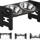 Vantic Elevated Dog Bowls, Adjustable Raised Dog Bowl Stand for Small Puppy and Cats, Sturdy Bamboo Pet Food Feeder with 2 Stainless Steel Dishes, Black