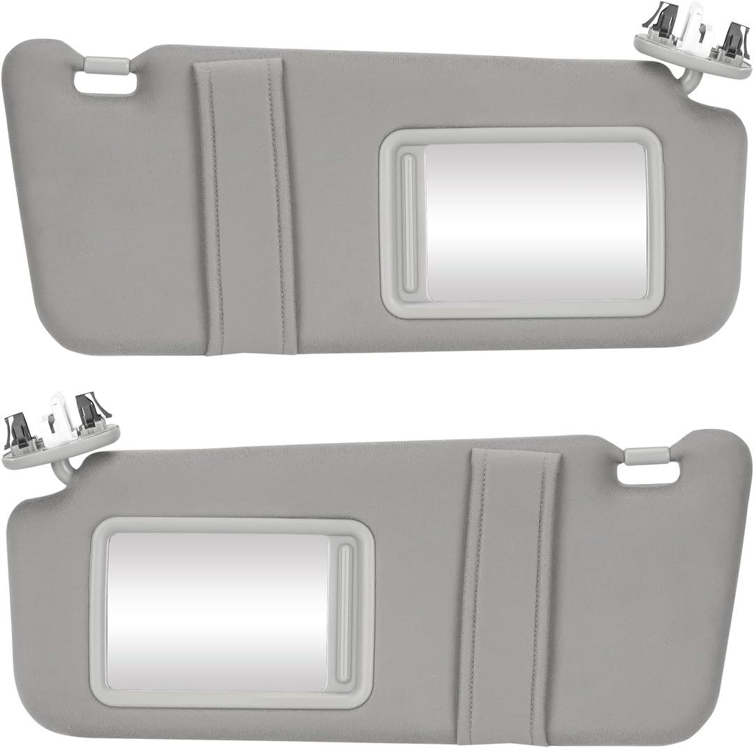 Pair of Left and Right Side Gray Sun Visor Fit for Fit for 2007-2011 Toyota Camry with Sunroof, Sunvisor Replacement for 74320-06800-B0 74310-06770-B0, with Makeup Mirror and with Light