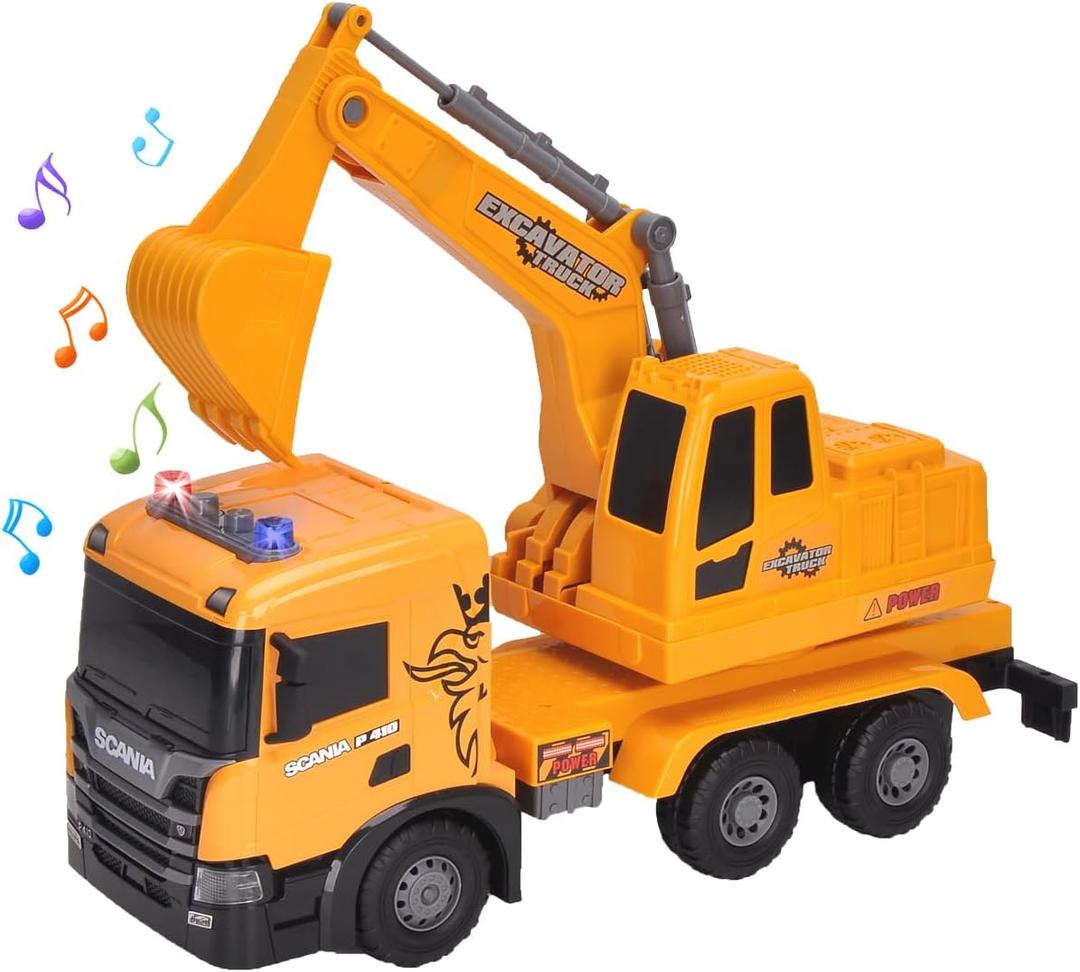 Smart BeBe Official Licensed Scania Friction Toy Excavator Truck Extra Large Friction Excavator Truck with Digging Function Lights and Sounds Friction Toy Truck 21” for Kids