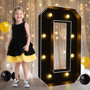 Pooqla 3 FT 4 FT Marquee Light Up Letters, Black Giant Letter Sign Marquee Letter Lights, Big Mosaic Letters Numbers for Balloons Birthday Party Anniversary Wedding Decorations, 3FT Number 0