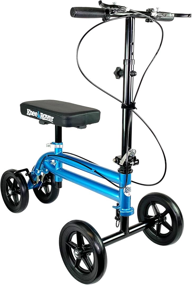 KneeRover Economy Knee Scooter Steerable Knee Walker for Adults for Foot Surgery, Broken Ankle, Foot Injuries - Foldable Knee Rover Scooter for Broken Foot Injured Leg Crutch with Dual Brakes (Blue) (1 Count (Pack of 1), Black and Blue)
