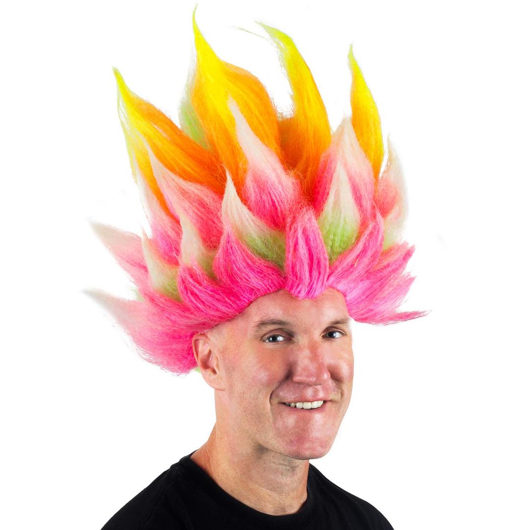 Funny Party Hats Rainbow Troll Hair Wig - Colorful 80s Wigs - Neon Spiked Crazy Costume Wig
