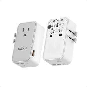 TESSAN Universal Travel Adapter 70W, Ultra Thin International Power Adapter with 4 USB Ports (3 USB C), Worldwide Plug Adaptor for US to European UK Australia Spain France Ireland (Type C G A I)