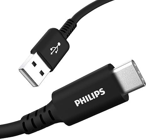 Philips USB A to USB C Cable, 15W 6Ft Type C Charging Cable for iPhone 16 Series, 15 Series, iPad Pro USB C Charger Cord, Type C Charging Power Cord, USB C Phone Charging Cable, Black, DLC4106A/37