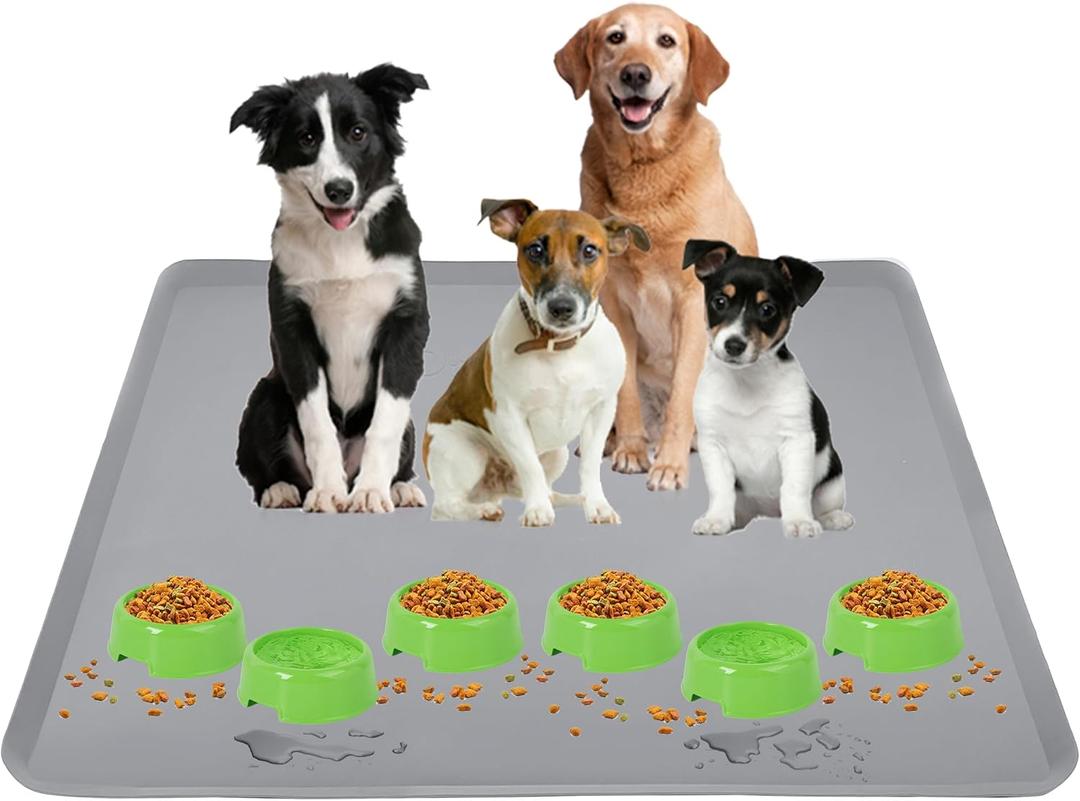 TidyFriend Pet Food Mat 30 x 36 - Pet Tray for Food and Water - Silicon Cat & Dog Feeding Tray - Large Non Slip Water proof Feeding Placemat - Easy to Clean (Light Grey)