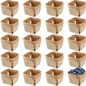 HAKZEON 20 PCS Square Wooden Berry Baskets, One Pint Berry Basket Bulk for Fruit Packing, Party Decorations, Craft and Gift Storage, 4.1 x 4.1 x 2.6 Inch