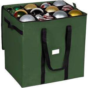 Christmas Extra Large Ornament Storage Container - Box Stores Up to 48  6 Ornaments  With 4 Individual Trays -Heavy Duty 600D Tear Resistant Material, Zippered, Adjustable Dividers - Green
