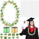 Teling 60 Set Graduation Candy Lei Making Kit Hawaiian Candy Lei Tubing Kit Includes 60 Pcs Candy Lei Bags 2 Rolls Ribbons 600 Pcs Paper Cut for Graduation Party Gift(Dark Green, Gold)