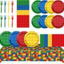 Building Block Party Supplies,61pcs Block Party Decorations Tableware Include Building Block Plates and Napkins,Tablecloth,Forks for Building Block Birthday Party Supplies,Serve 20