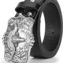 2 x UTOWO Rodeo Western-Longhorn-Bull Cowboy-Belt for Women-Men Bull-Floral-Embossed PU-Leather Cowgirl Waist Belt for Jeans (Black-bead Bull Head)