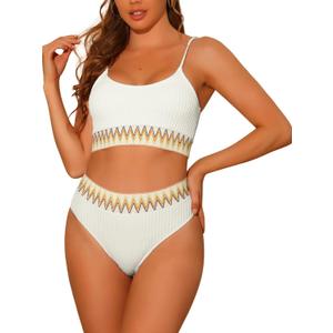 Elerevyo Women's High Waisted Ribbed Bikini Sets,Two Pieces Adjustable Spaghetti Straps Swimsuit Swimwear
 S