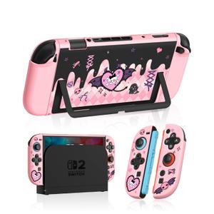 Dockable Case for Nintendo Switch 2 - Cute Kawaii Cartoon Design Soft TPU Grip Cover for Joy-Con PK Black KLM PC for Switch 2 Protective Case 2025 for Girls Boys Teens