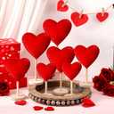 Wenqik 7 Pcs Valentines Day Decorations Velvet Flocked Heart Table Decor Heart Shape Tabletop Centerpiece Tall Standing Wooden Sign Valentines Day Decor for Home Office Shelf Mantel (Red)