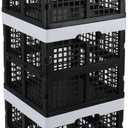 18 L Collapsible Storage Crate, 3 Pack Plastic Stackable Storage Milk Crates, Black, F