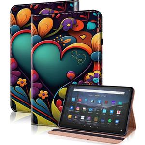 Case for Kindle Fire HD 10 & 10 Plus Tablet (13th/11th Generation, 2023/2021 Release) 10.1" - PU Leather Flip Case with Elastic Band & Card Slots/Holder, Multi-Angle Stand Cover - Watercolor