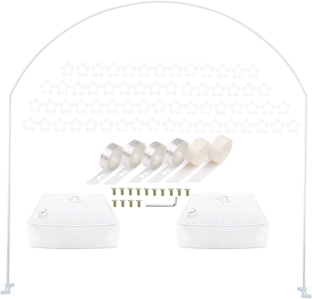 LANGXUN 7.8Ft Metal White Balloon Arch Kit, Semi-Circular Balloon Arch Stand with Water Bases for Wedding Bridal Baby Shower Birthday Party Supplies Decorations