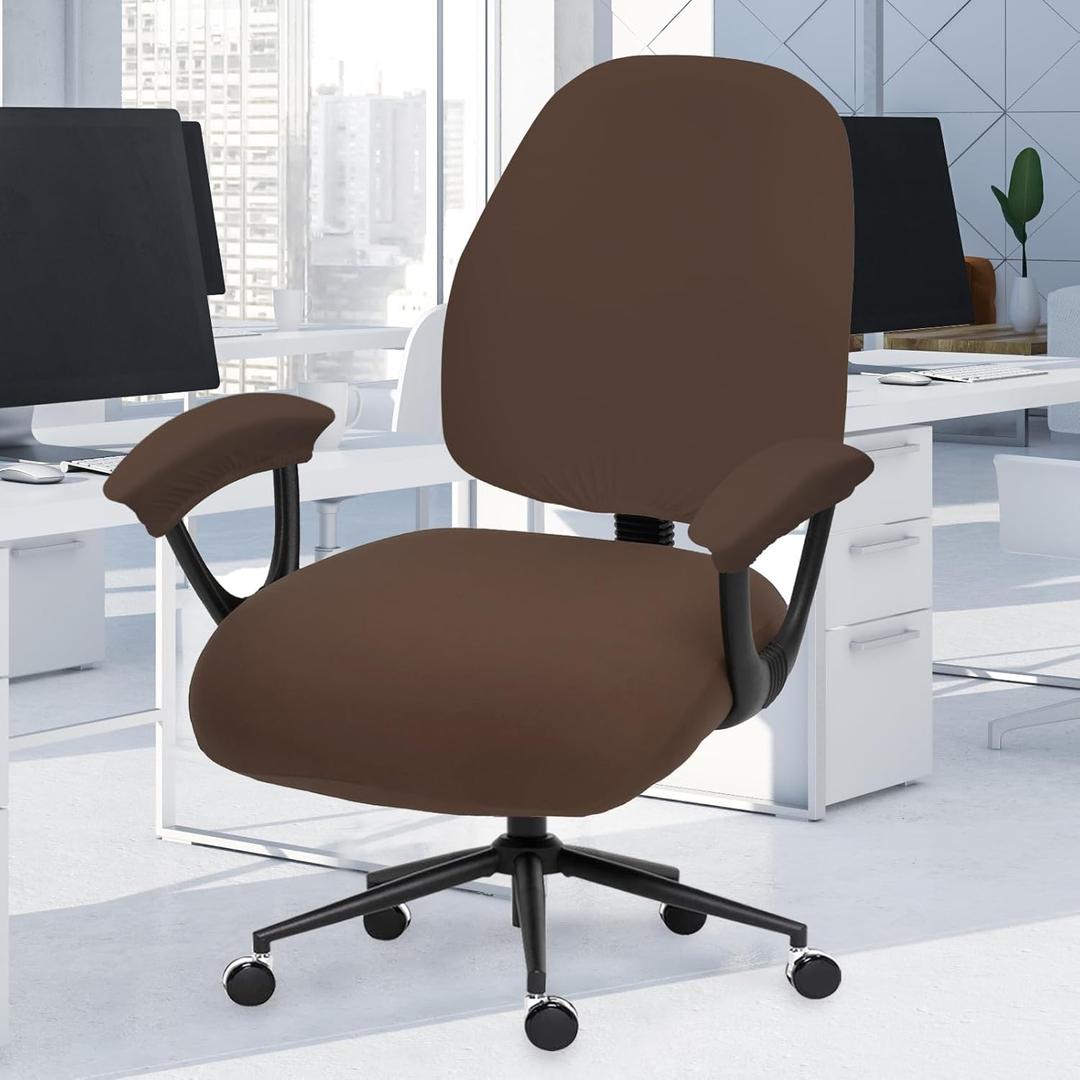 Super Stretchable Split Office Chair Seat Covers & Armrest Covers - Universal Spandex Computer Chair Slipcover - 180GSM Rotating Backrest Coverings Cushion Protectors for Dogs, Cats, Pets (Mocha)