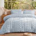 MR&HM Boho Comforter Set Full, Dusty Blue 7 Pieces Bedding Set, Farmhouse Shabby Chic Bed in a Bag with 1 Comforter, 2 Pillow Shams, 2 Pillowcases, 1 Flat Sheet, 1 Fitted Sheet for All Seasons