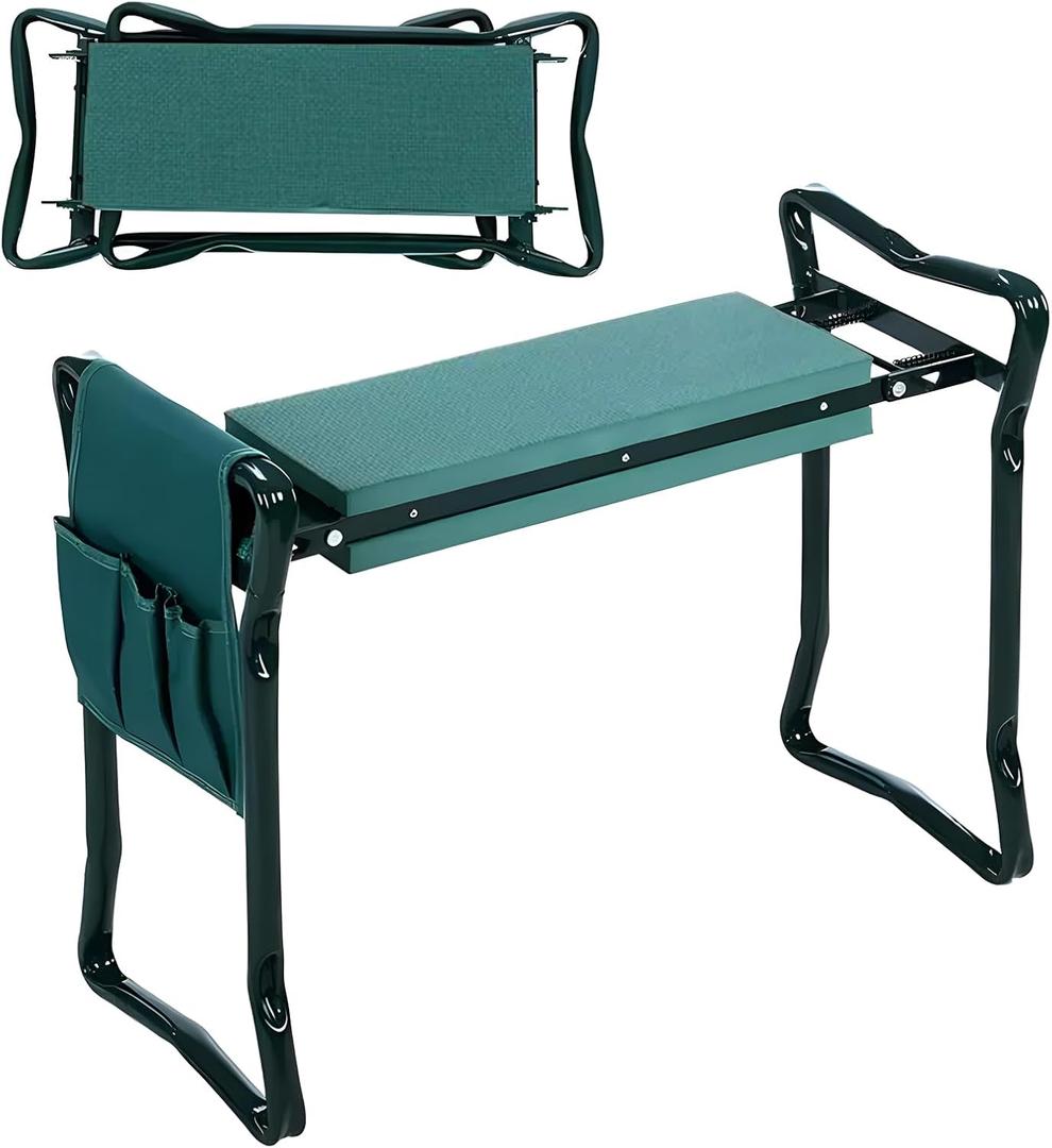 Garden Seat and Kneeler Bench, Heavy Duty Portable Gardening Stools Foldable Garden Stool with 2 Tool Pouches, EVA Foam Pad, Gardening Gifts for Women Men Seniors Gardener