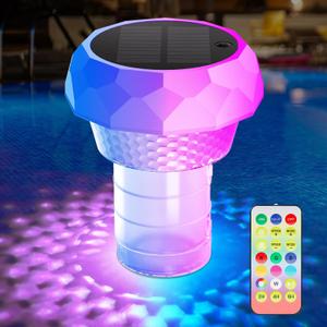 2 in 1 Floating Pool Lights Solar Powered with Chlorine Floater, Pool Lights that Float with Remote Control, 8 Lighting, Timing Mode, IPX68 Waterproof for Inground Pool, Pool Party