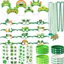 Ansoufien 48 PCS St. Patrick's Day Accessories & Irish Party Supplies - 6 Headbands, 12 Glasses, 6 Necklaces, 12 Wristbands, 12 Sheets (33 Patterns) Tattoos - Shamrock Dress Up