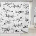 Airplane Shower Curtain Aircraft Bathroom Curtain for Kids Girls Boys Teens Bathtub Decor Black White Sketch Print Waterproof Curtain Flying Theme Bath Curtain,12 Hooks Sets,72" Wx72 L