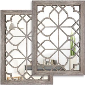 Wocred Set of 2 Rectangular Wall Mirror, Gorgeous Rustic Farmhouse Accent Mirror, Barn Wood Color Entry Mirror for Bathroom Renovation, Bedrooms, Living Rooms and More(11x15) (11x15 inch, Barn Wood Square)