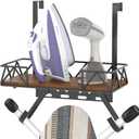 Ironing Board Hanger Wall Mount, Over The Door Ironing Board Holder, Metal Frame Storage Shelf with Adjustable Hooks fit T&V Shaped Space Saving for Laundry Room Decor Organization and Storage