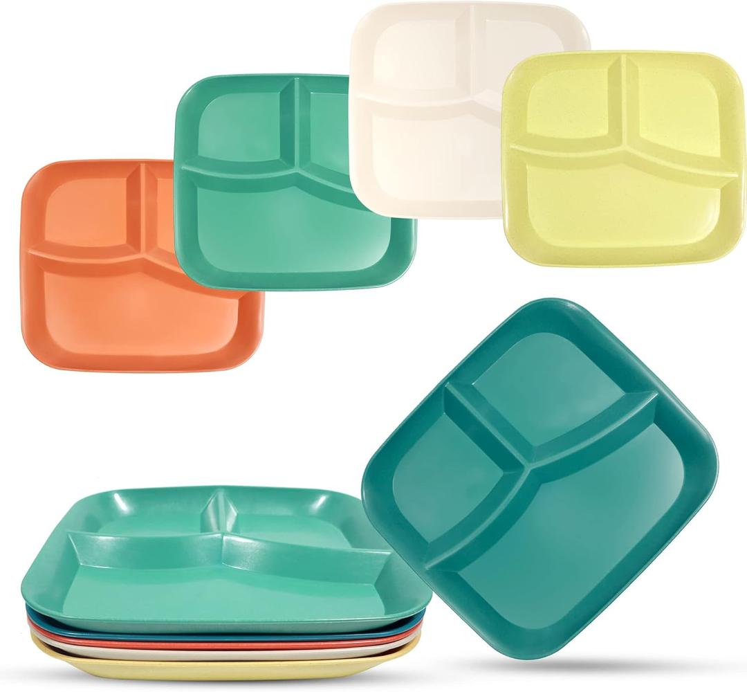 DYB DONGYONGBAO Wheat Straw Divided Plates For Adults & Kids, 10 Inch Square, Reusable Compartment Plates, Microwave & Dishwasher Safe (5 Pcs) DYB DONGYONGBAO Wheat Straw Divided Plates For Adults & Kids, 10 Inch Square, Reusable Compartment Plates, Microwave & Dishwasher Safe (5 Pcs)