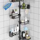 GearFusion Shower Caddy Organizer Tension Pole, Rustproof 4 Tier Corner Shower Rack with 25114 Inch Adjustable Height for Bathroom Storage, Extra Towel Rack, Soap Dish and Toothbrush Holder, Black