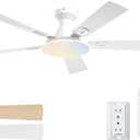 addlon Ceiling Fans with Lights, 52 inch Flush Mount Ceiling fan with Remote Control, Wall Remote, Reversible, 5CCT, Dimmable, Noiseless DC Motor, White Low Profile Ceiling Fan for Bedroom, Farmhouse