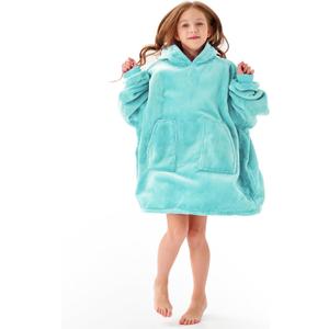 Aemicion Wearable Blanket Hoodie for Kids Super Soft Warm Oversized Hooded Blanket Sweatshirt Hoodie Blanket for Boys Girls Teal, Size: Kids