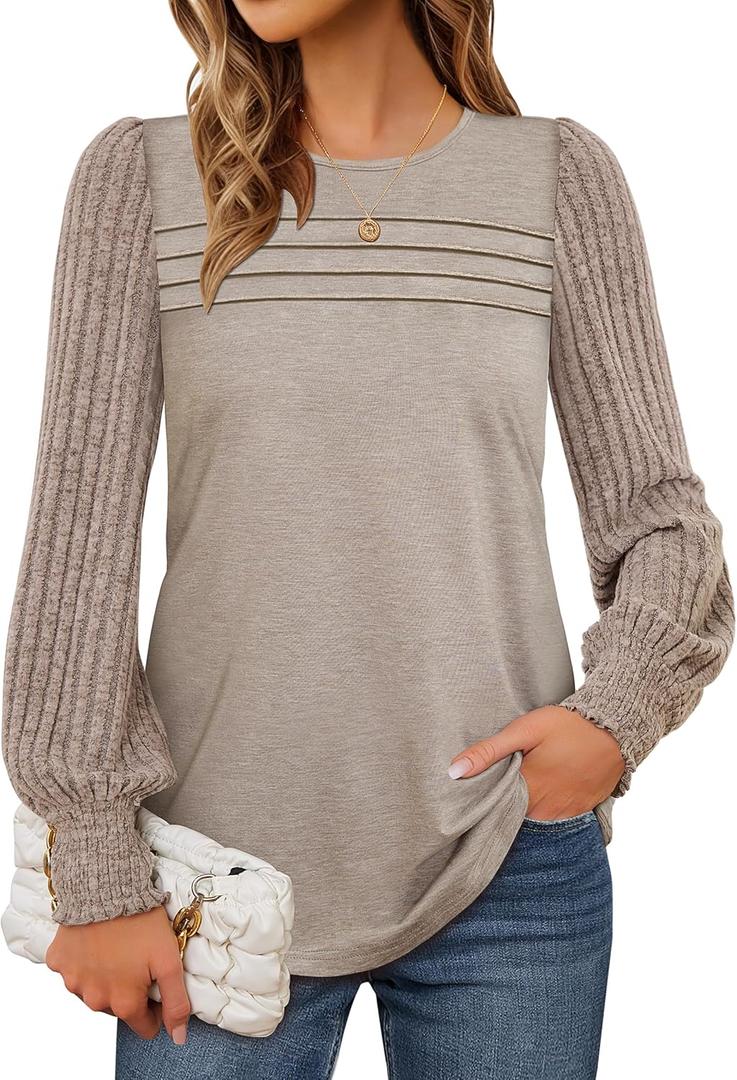 Womens Long Sleeve Fall Casual Blouses Tunic Tops for Leggings (Medium, Khaki)