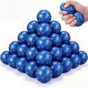 Roowest 36 Pcs Blue with Gold Ring Stress Balls 1.57 Inch Fade Resistant Foam Squeeze Balls Sensory Fidget Toys for Stress Relief & Hand Relaxation, Birthday Party Favors, Goodie Bag Stuffers