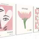 Picasso Canvas Wall Art Set of 3, Pink Wall Decor Posters for Room Aesthetic, Abstract Pink Room Decor Floral Prints for Living Room, Bedroom, Gallery Decor - 12x16 in Framed