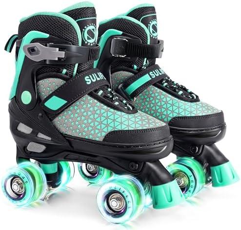 SULIFEEL Roller Skates for Girls Boys Kids, Adjustable Quad Skates with Light up Wheels,Safe Fun Children Skates, Best Gift for Beginners Indoor Outdoor Sports, Small