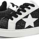 PARTY Women's Fashion Sneakers Lace Up Casual Low Top Comfortable Cushioned Walking Tennis Shoes Trendy Daily Shoes (11, Black Glitter-1)