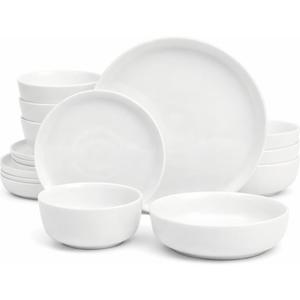 Gibson Home Oslo Dinnerware Set for 4, 16-Piece White Porcelain Plates and Bowls Ceramic Dish Set | Microwave & Dishwasher Safe