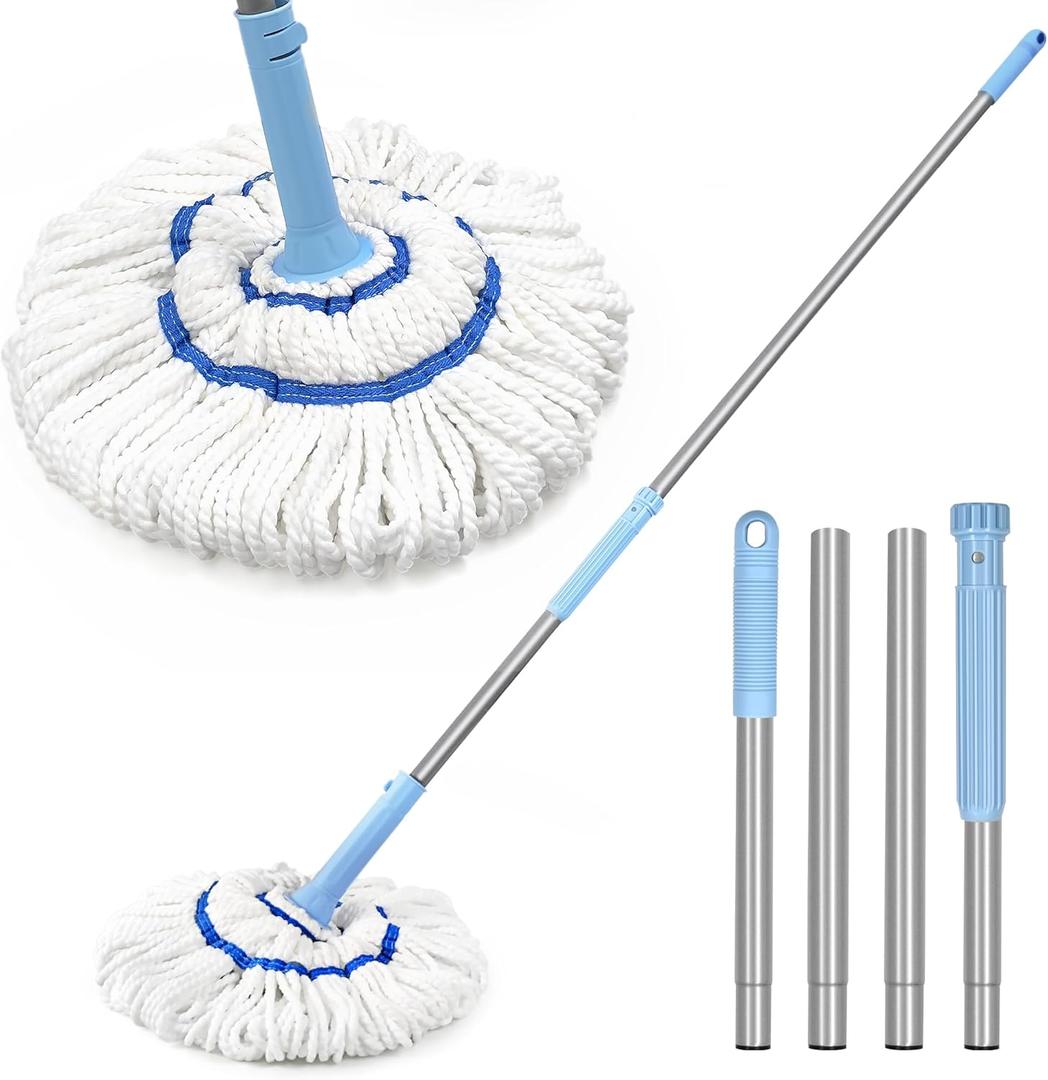 NEWE Self Wringing Twist Mop for Floor Cleaning, Upgraded 18-inch Wide Microfiber Mops, 55 Inches Long Handle Wet Dry Kitchen Easy Squeeze String Mop for Wood, Hardwood, Tile, Marble (Blue)