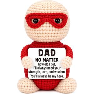2 x Mini Birthday Gift for Dad from Daughter Son Wife Positive Crochet Hero