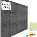 Large Cork Board for Walls - 12 Pack Black Felt Wall Tiles with Safe Removable Adhesive Tabs for Office Pin Board, Tack Board, 47"x35", Includes Push Pins & Sticky Tabs (Gray)