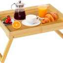Bamboo Bed Tray Table with Folding Leg, Breakfast in Bed Tray for Eating,TV Table, Laptop Computer,Snack,Sofa or Working, Laptop Desk (1, Beige)