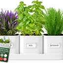 volila Herb Planter Indoor - Set of 3 Warmstone Indoor Herb Garden Pots for Plants with Leather Handled Tray - Window Sill Plant Shelf - Herb Pots with Drainage Holes and Labels