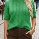 Saodimallsu Womens Cable Knit Sweater Tops Short Sleeve Crew Neck Loose Casual Summer Pullover Sweaters (Green)